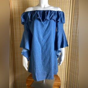 🔶Jealous Tomato Blue Off-Shoulder Ruffle Flutter Sleeve Dress Size Medium